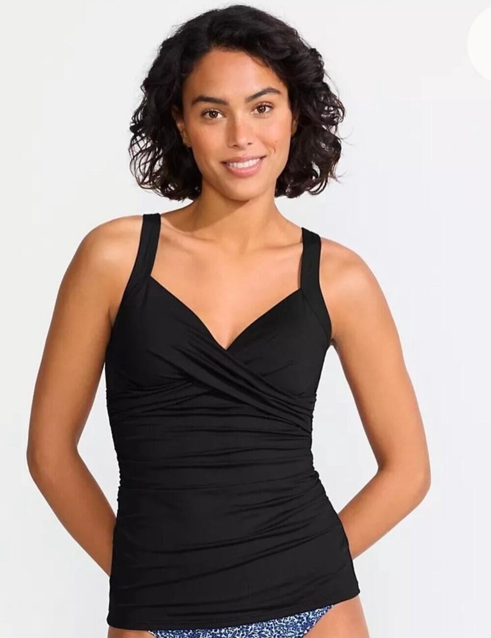New lands end black tankini tummy control underwire sz 10